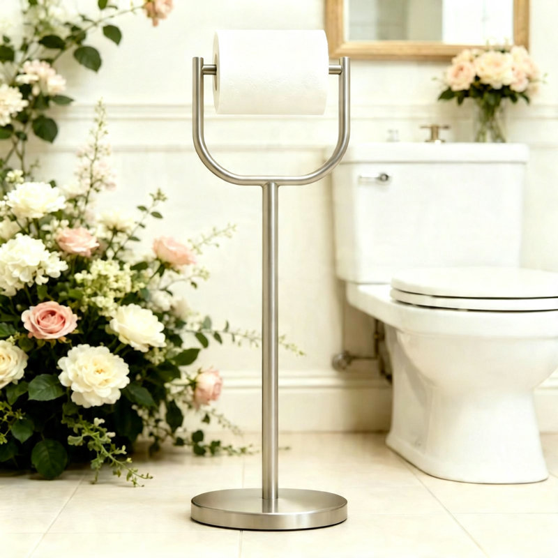 RicheMake Free Standing Toilet Paper Holder with Stable Base （Silver）, Silver