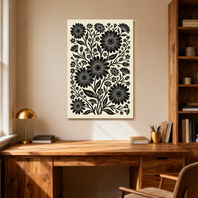 Plantes et fleurs, motif floral noir et blanc