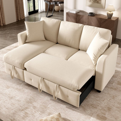 Chenille L-Shaped Corner Sofa with Storage Chaise & Sleeper Function, Modern 3-Seater Couch with 2 Cushions