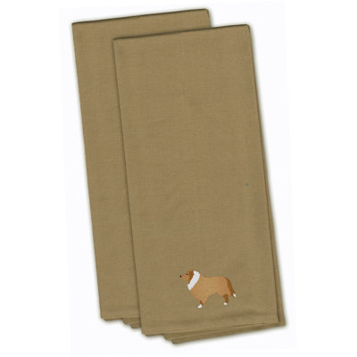 Serviette à thé de cuisine brodée collie