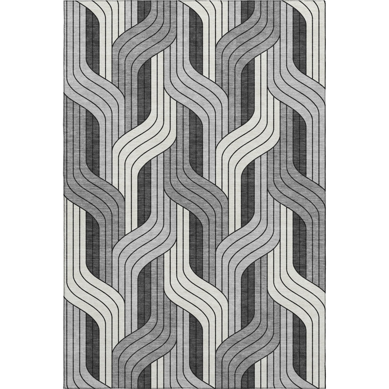 Premium Machine Washable Mayfield AMF2422 Striped Rug, Ivory, 9' x 12'