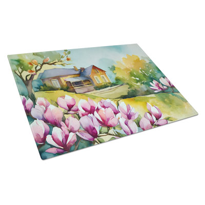 Louisiana Magnolias in Watercolor Glass Cutting Board Large
