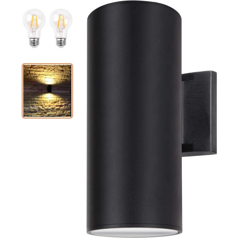 Outdoor Wall Light, Exterior Lighting - ETL Listed, 2 Light Bulbs Included, Aluminum Waterproof Wall Mount Cylinder Design - Up Down Light Fixture For Porch, Backyard And Patio