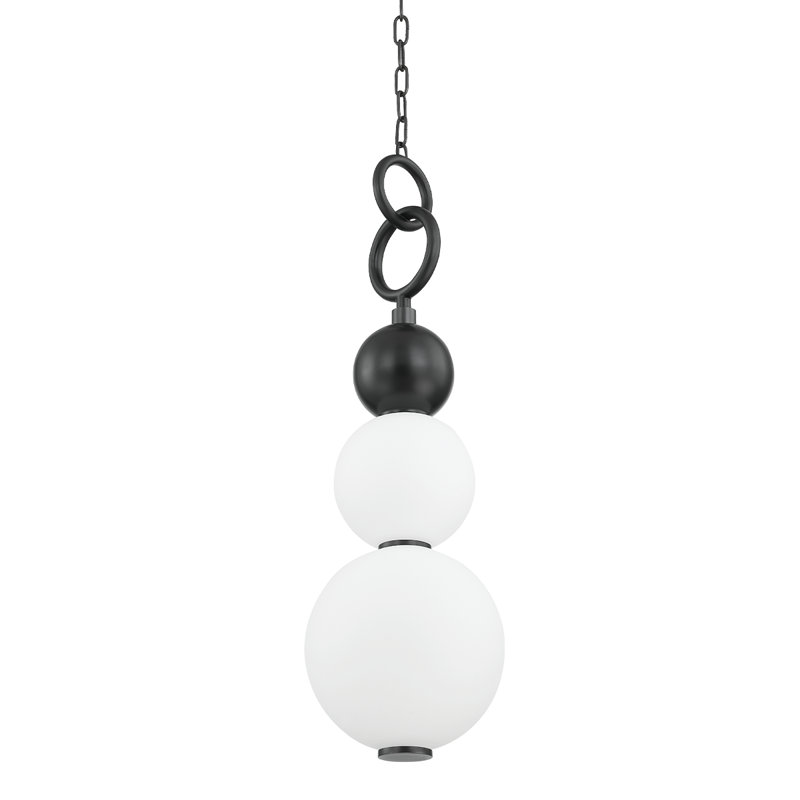 Perrin Mini Globe LED Pendant in Aged Black Brass with Opal Matte Glass