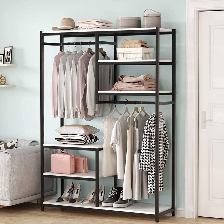 Free-Standing Closet Organizer Double Hanging Rod Clothes Garment