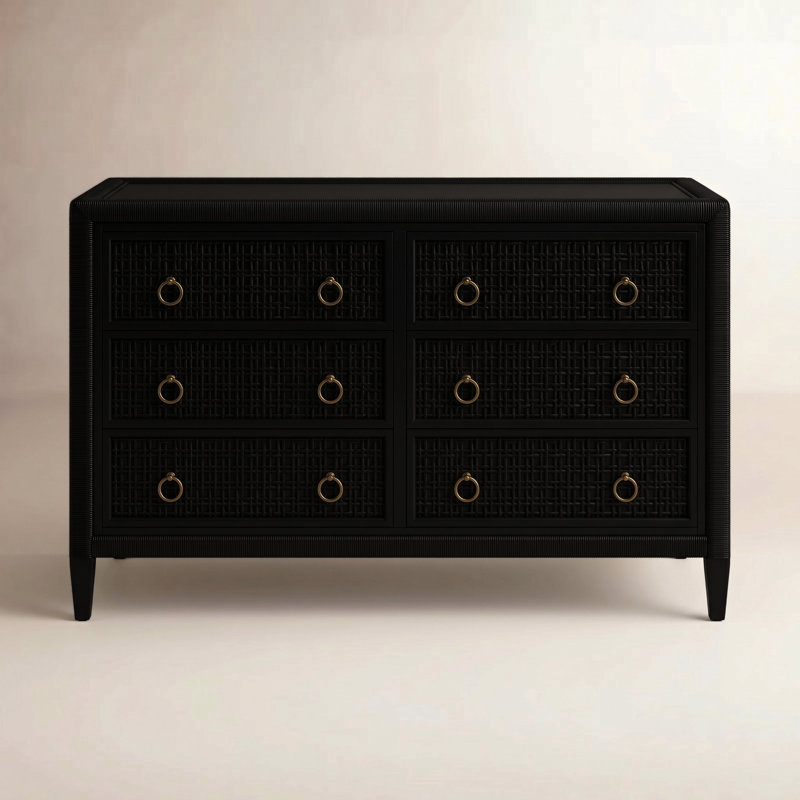 Commode 6 tiroirs Monterey, Noir, Oui, Laiton