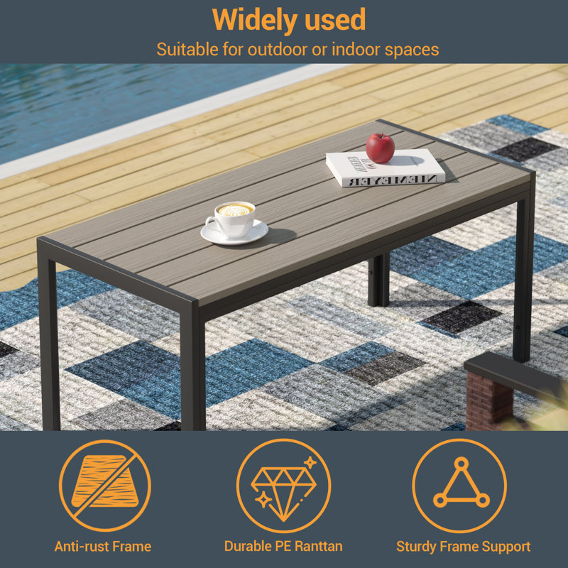 Crezee 6 Piece PE Wicker Patio Conversation Set with Ottoman and Coffee Table, Linen Gray