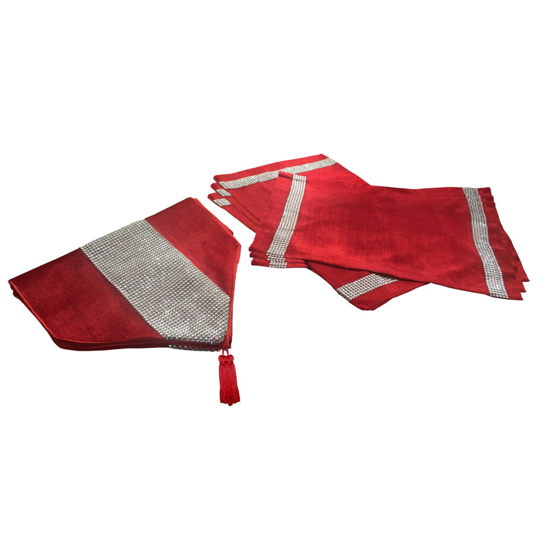 Waterside 7pc Textile Table Runner & Textile Placemats, Red