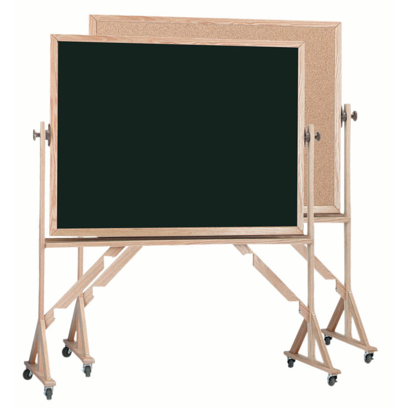 Freestanding Oak Frame Magnetic Chalkboard with Cork Surface