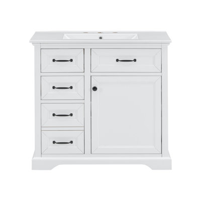 Bayshorel 36-Inch Freestanding Bathroom Vanity with Ceramic Sink and Smooth Gliding Drawers
