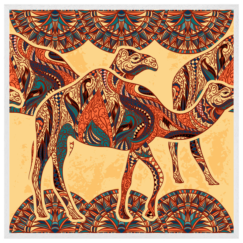 Bethanni Camels - Single Picture Frame Print, 61cm H x 61cm W x 4cm D, White Framed