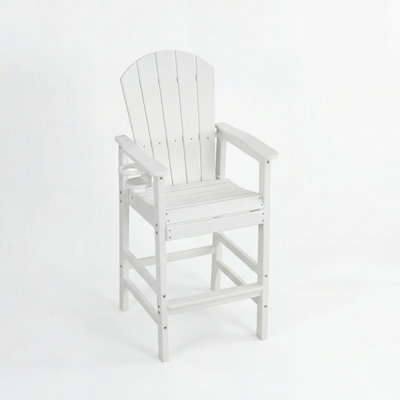 Chaise de bar d'extérieur à hauteur de bar, blanche et simple à nettoyer toutes saisons avec porte-gobelet pour les rassemblements de repas