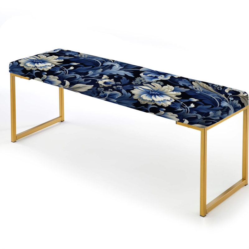 Cobalt Blue Ornate Corners Victorian Pattern - Floral Upholstered Gold Bench