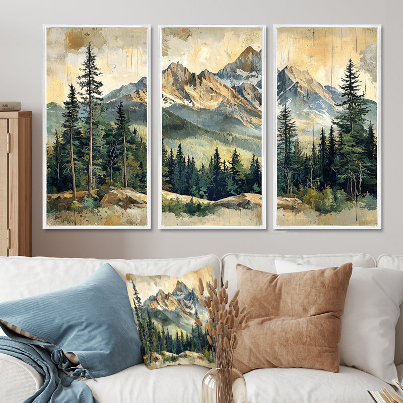 Paysage de montagne en montagne I - Art mural montagnes - ensemble de 3, H 40 po x l 60 po, Blanc