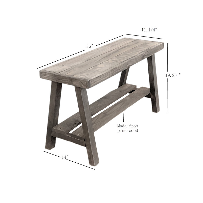 Banc de rangement en bois massif Minoo, gris