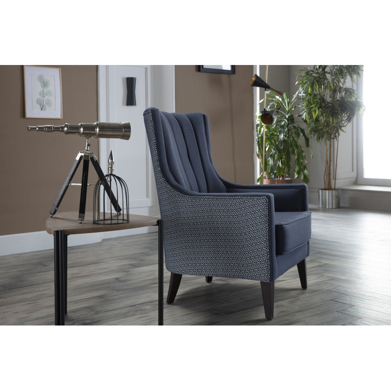 Palmer 29.5'' Wide Wingback Chair, Blue Polyester Blend