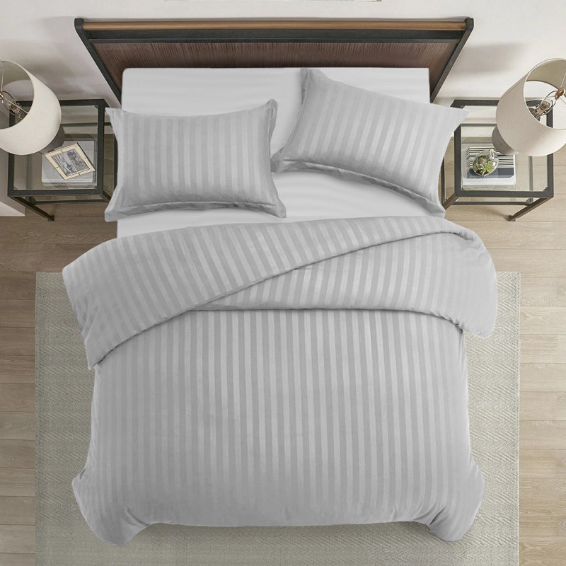 Microfiber Striped Duvet Cover Set with Pillowcases, Silver Striped, King Duvet Cover Set + 2 Standard Pillowcases