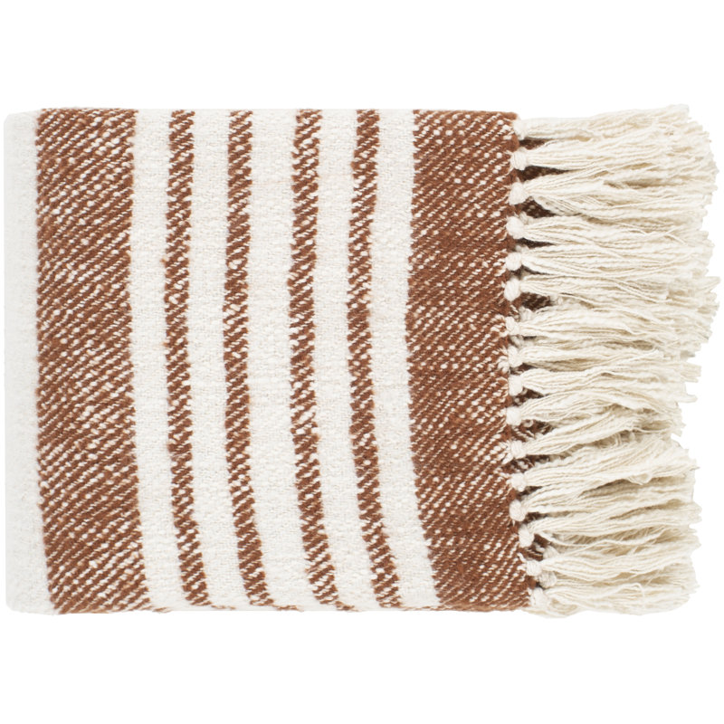 Sully Burnt Orange and Cream Striped Cotton Blend Throw Blanket