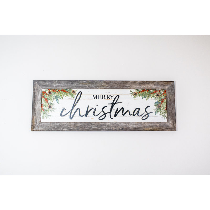 «Merry Christmas Sign Evergreen Winter», art encadré, gris
