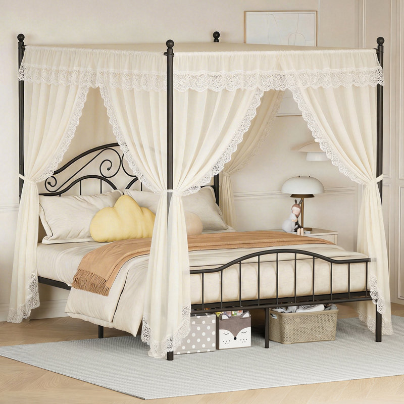 Turkay Metal Canopy Bed Frame, Black