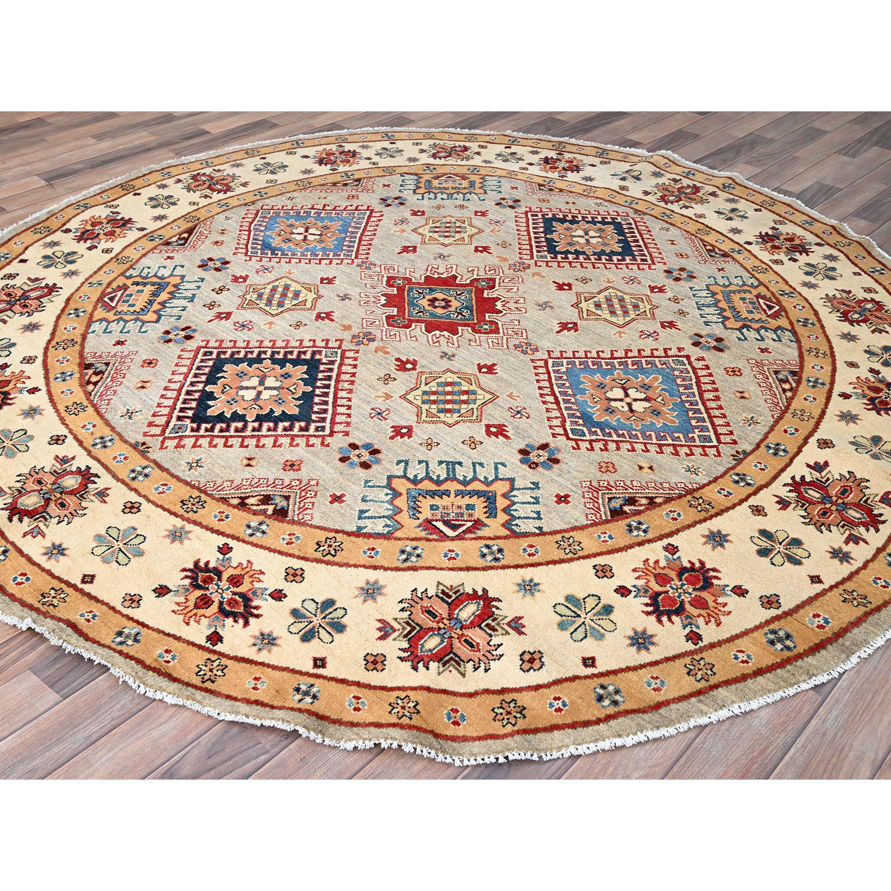 Isabelline 8'x8' Bamboo Brown Dutch White Special Kazak Geometric ...