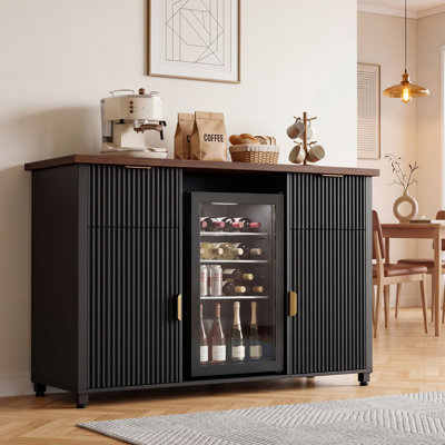 Grande armoire à café de 53,2 po avec espace réfrigérateur, mini armoire réfrigérateur avec rangement, armoire à cannelures moderne avec rangement pour bouteilles de vin pour la cuisine, la salle à manger et le bar maison