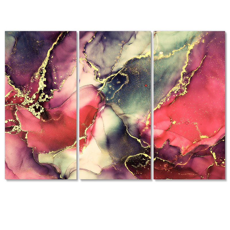 «Red Luxury Abstract Fluid Art II», reproduction d'art moderne sur toile, H 32 po x l 48 po x P 1 po