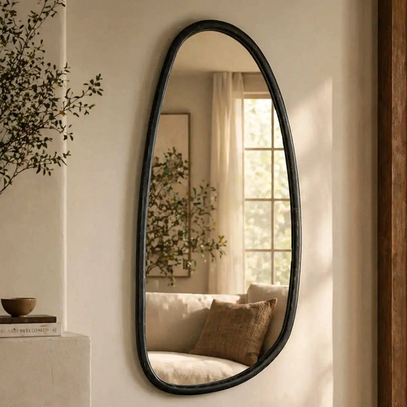 Miroir mural avec cadre en bois de manguier noir, 28 x 60 po