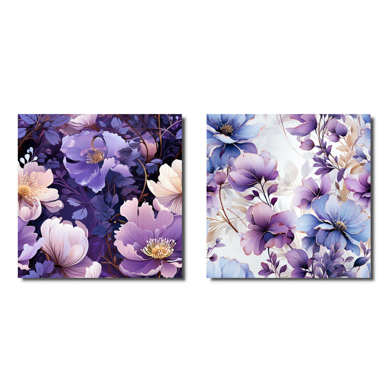 Farah - Ensemble de 2 collages carrés floraux, H 30 po x l 61 po, Toile tendue