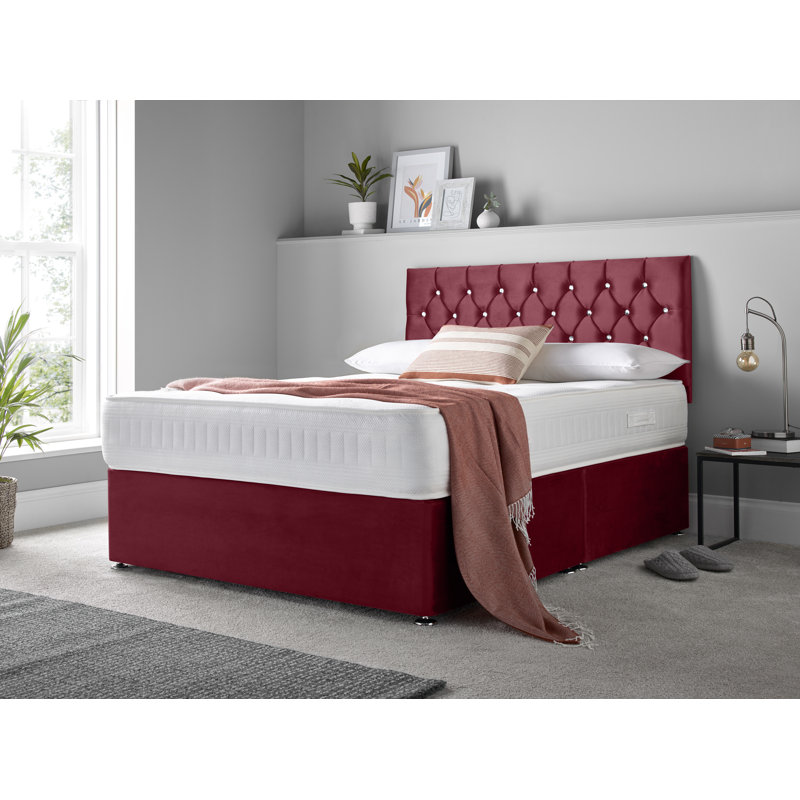 Maebel Divan Bed Set, Double (4'6), Maroon, Foot-end Drawers