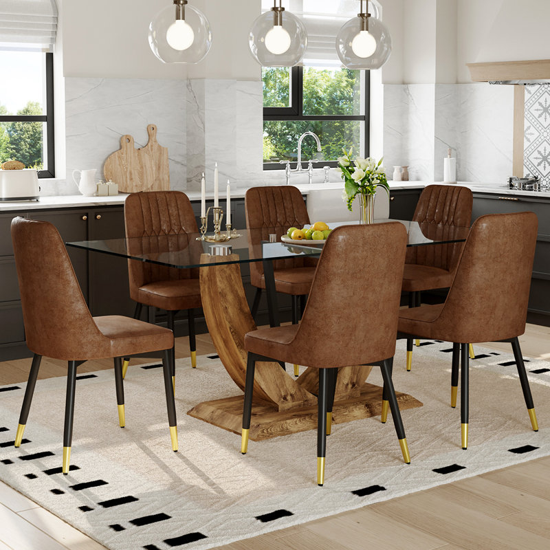 Ensemble de table de salle à manger 71 po en verre trempé pour 6 à 8 personnes - Ensemble de table et chaises de salle à manger moderne, cuisine et salle à manger