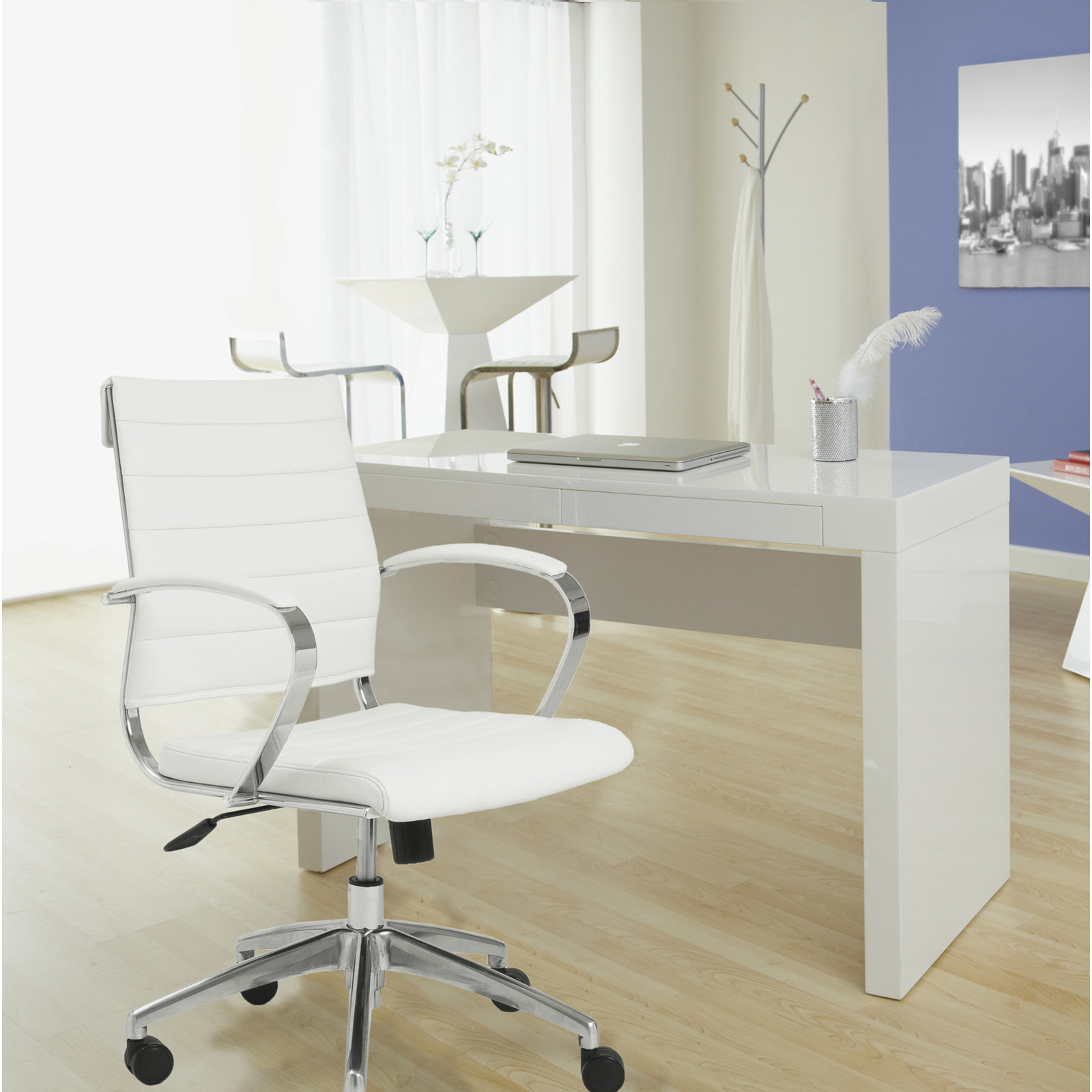 Rossie Swivel Office Chair, Fixed, White