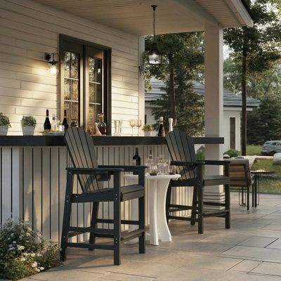 Chaise Adirondack à hauteur de bar avec porte-gobelet, chaise de bar d'extérieur toutes saisons 1 pièce