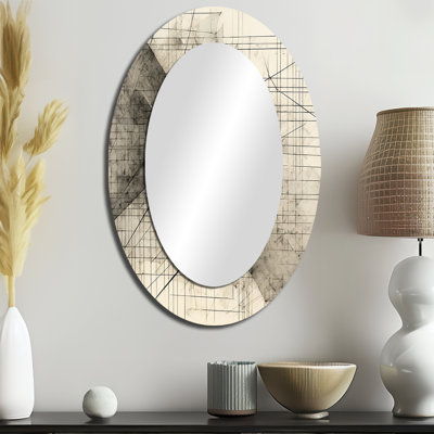 Minimalist Black And White V - Black Oval Wall Mirror Decor