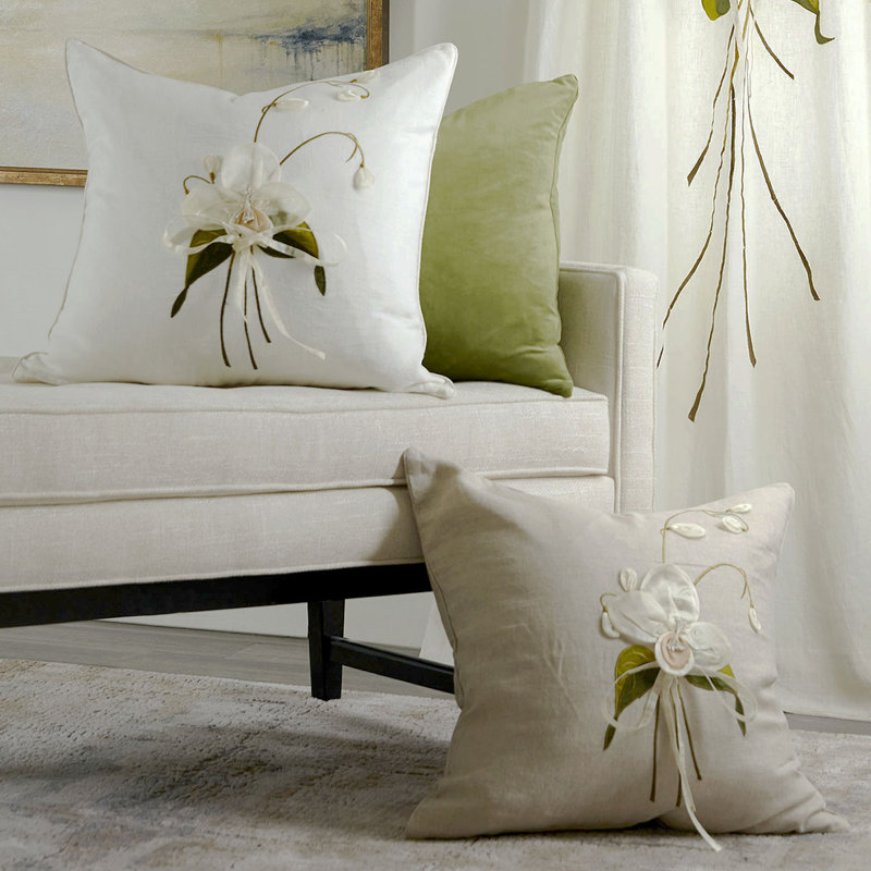 Orchidia Square Pillow Cover & Insert, Ivory