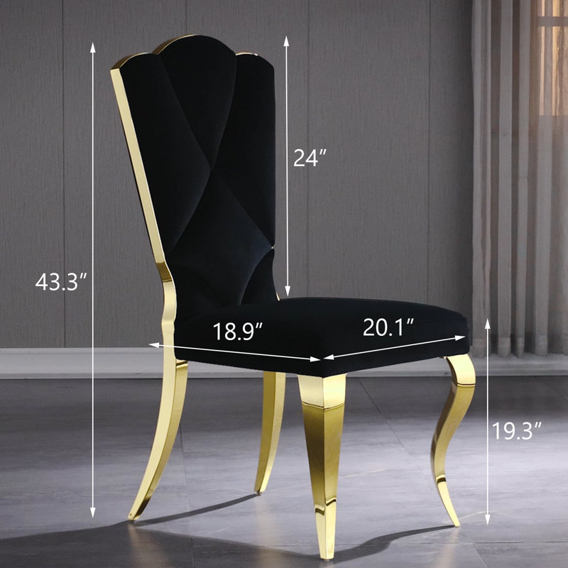 Chaise de salle à manger rembourrée Kontxi, Noir, Or