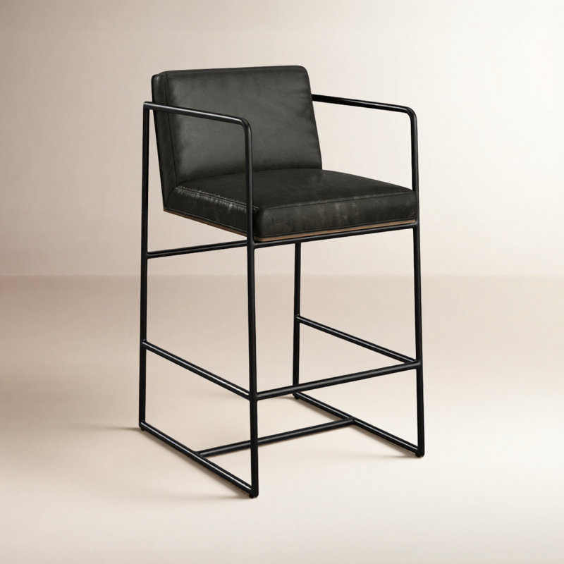 Sidney Genuine Leather Bar & Counter Stool, Gris foncé