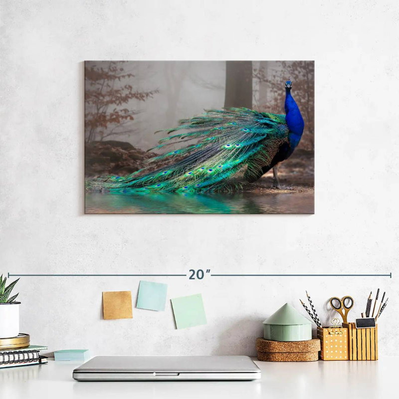 Élégant paon bleu sur toile, H 8 po x l 12 po
