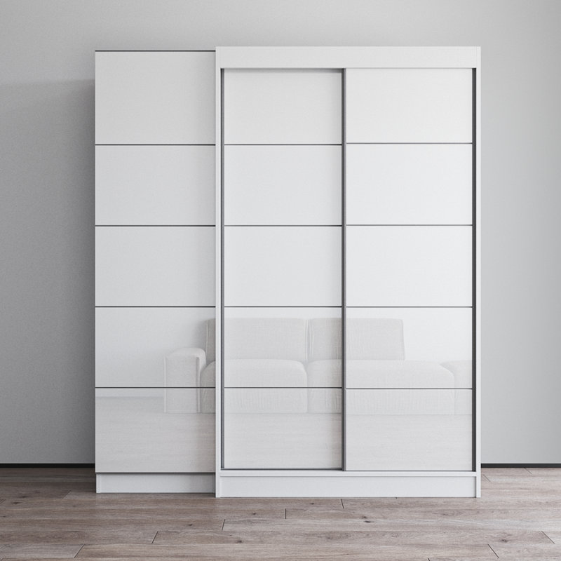 White Glass Front Contemporary Wardrobe Armoire