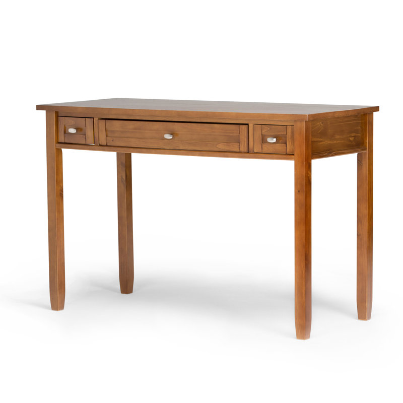 Bureau d'écriture en bois massif avec plateau à clavier rabattable et 2 tiroirs Warm Shaker, Brun doré clair