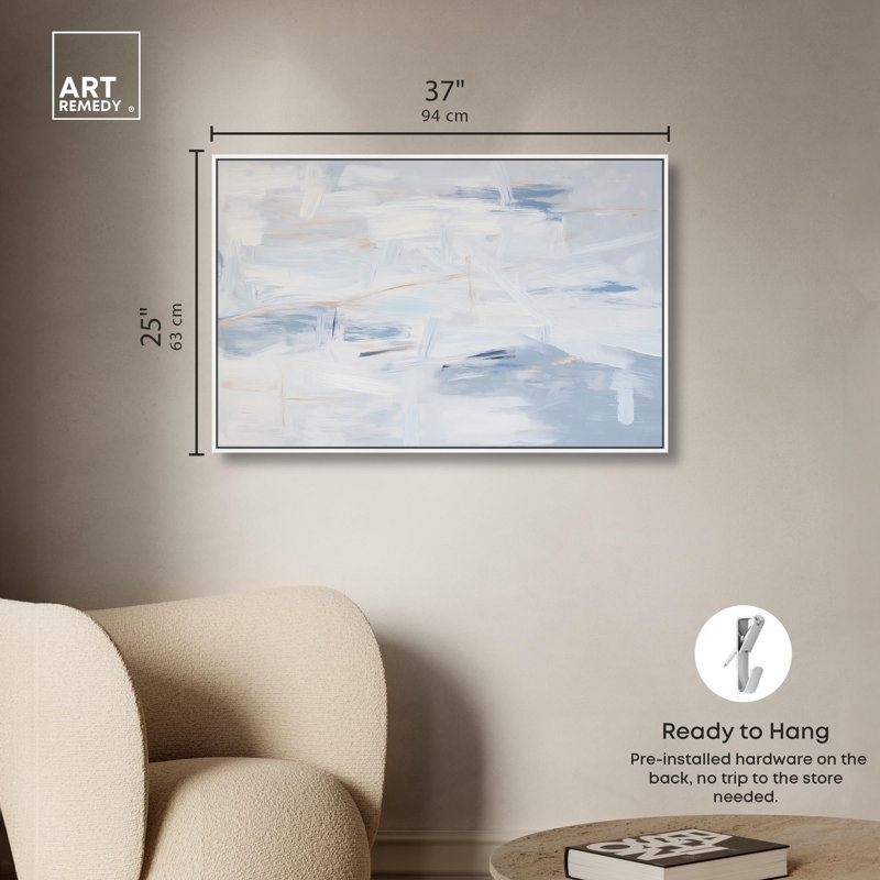 Art Remedy, toile abstraite neutre, H 25 po x l 37 po, Cadre flottant blanc