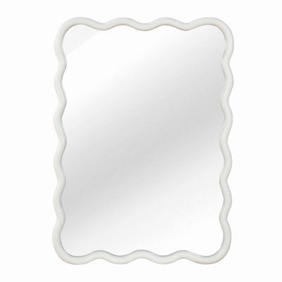 30"x40" Wavy Rectangle Solid Wood Frame Decorative Mirror,For Bedroom, Bathroom, Living Room, Entryway