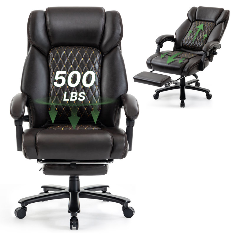 500LBS Heavy Duty High Back Executive Chair Ergonomic Reclining Desk Chair, Brown Faux Leather