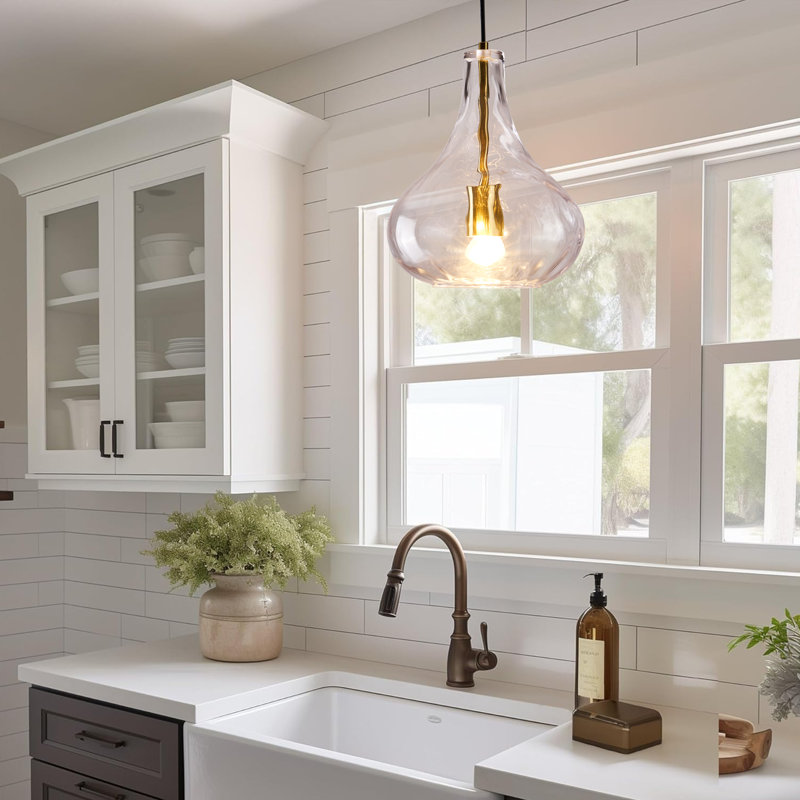 Luminaire suspendu en verre martelé doré clair Farmhouse Style