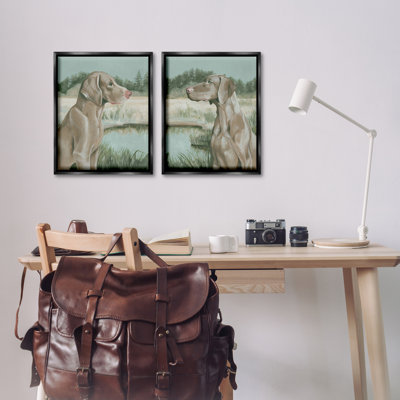 Weimaraner Dog by Marsh 2 PC Framed Floater Canvas Set by Grace Popp