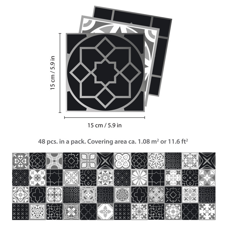 Arabic Black And Silver Wall Tile Sticker Set - 15Cm (6Inch)