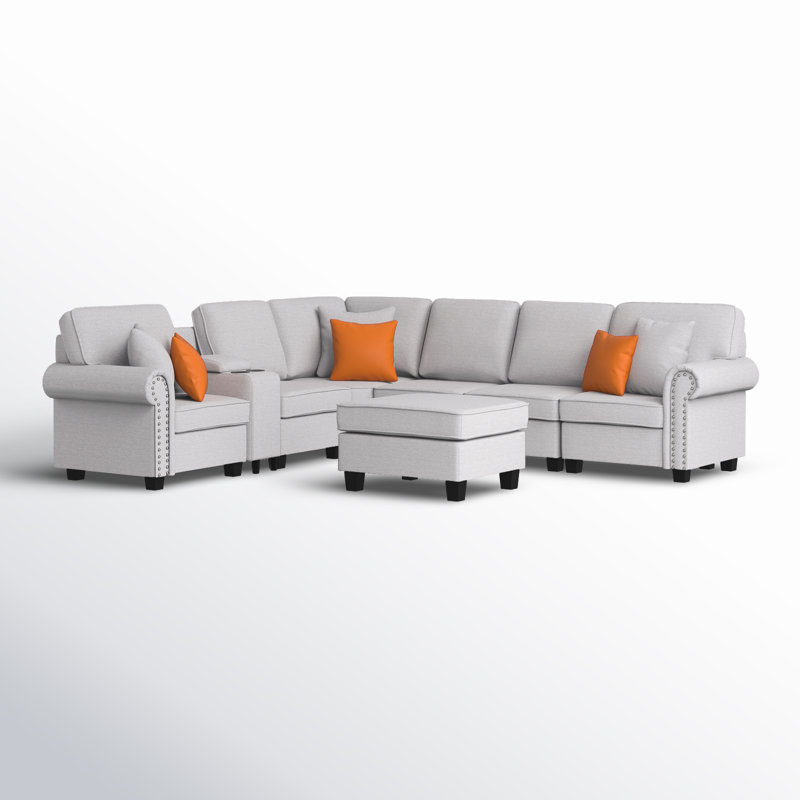 Kettner 136.35" Wide Reversible Modular Corner Sectional with Ottoman, Light Gray Linen