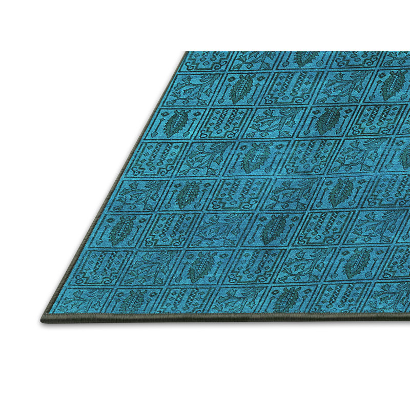 Tapis oriental en laine / polyester tissé à la machine en bleu, Rectangle 2 pi x 3 pi