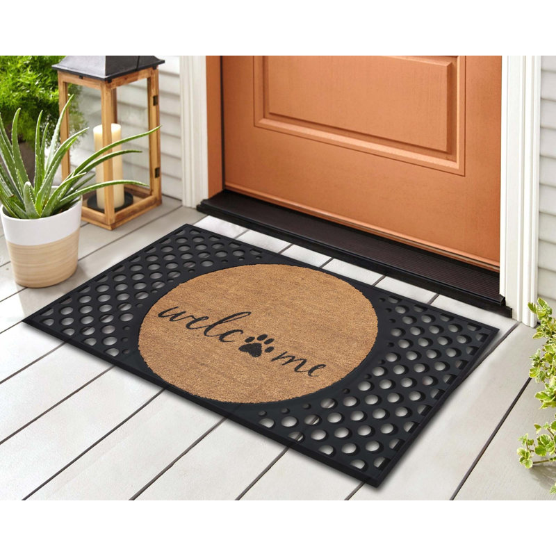 Ensemble de tapis d'entrée convertibles 4 chats et chiens, Welcome + Paw, rond