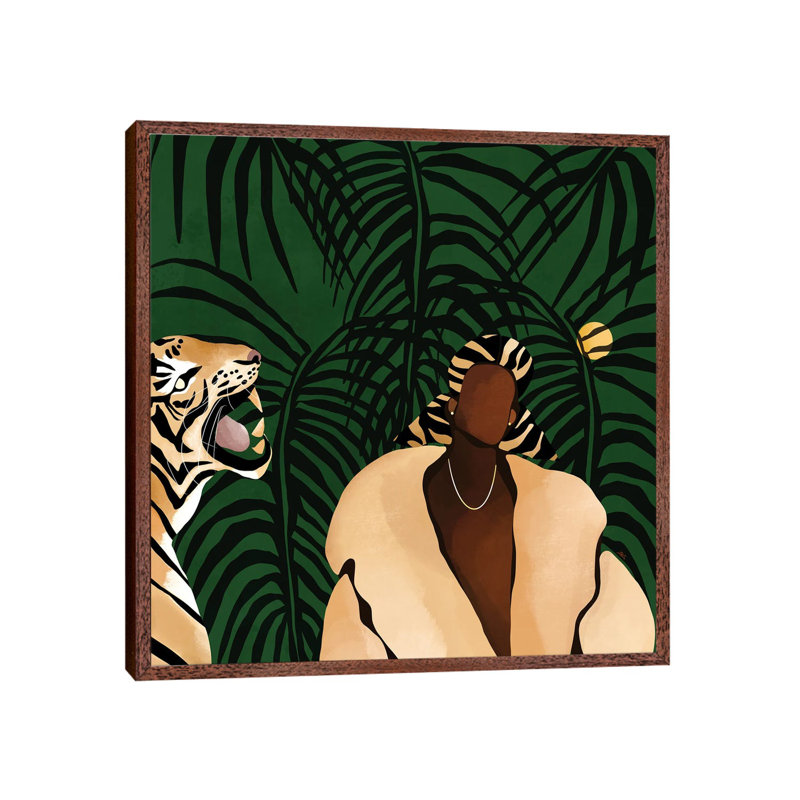 In The Wild (Green) by Bria Nicole - Print on Canvas, 66.04 cm H x 66.04 cm W, Classic Brown Wood Framed